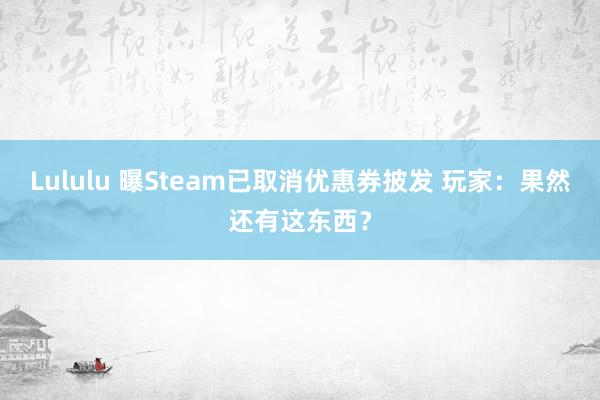 Lululu 曝Steam已取消优惠券披发 玩家：果然还有这东西？