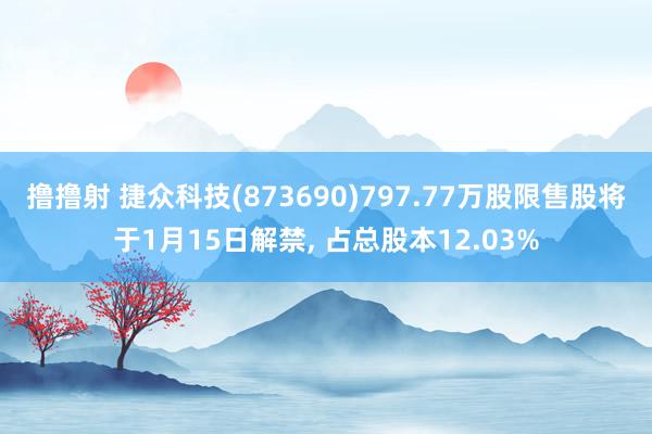 撸撸射 捷众科技(873690)797.77万股限售股将于1月15日解禁， 占总股本12.03%