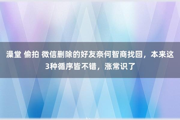 澡堂 偷拍 微信删除的好友奈何智商找回，本来这3种循序皆不错，涨常识了