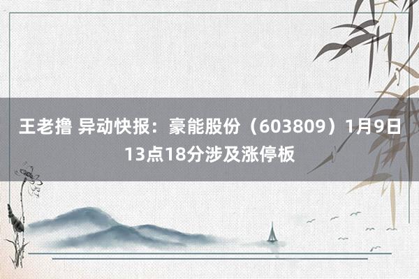 王老撸 异动快报：豪能股份（603809）1月9日13点18分涉及涨停板