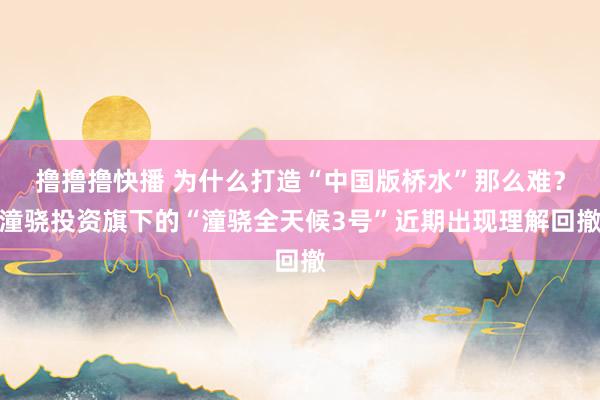 撸撸撸快播 为什么打造“中国版桥水”那么难？潼骁投资旗下的“潼骁全天候3号”近期出现理解回撤