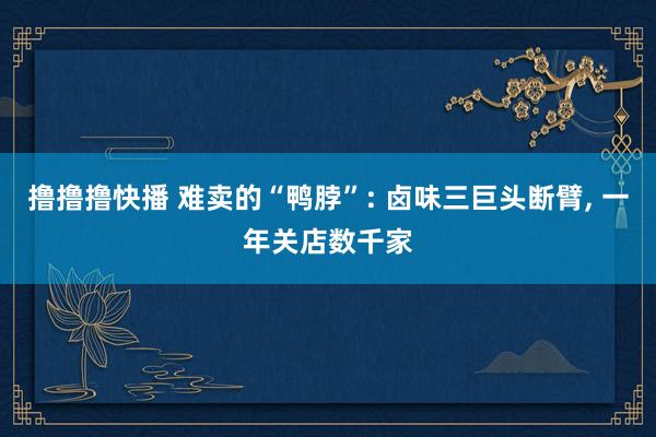 撸撸撸快播 难卖的“鸭脖”: 卤味三巨头断臂， 一年关店数千家